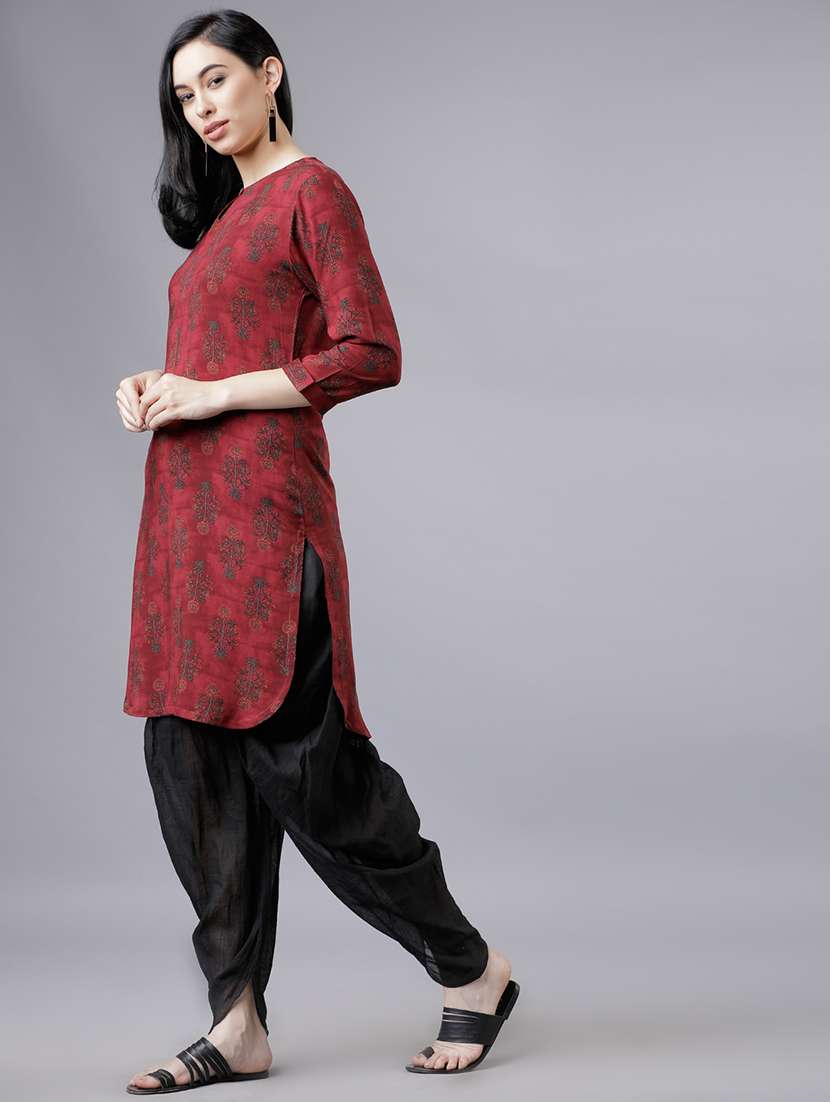 women printed three quarter sleeve straight kurta - 22462172 -  Standard Image - 3