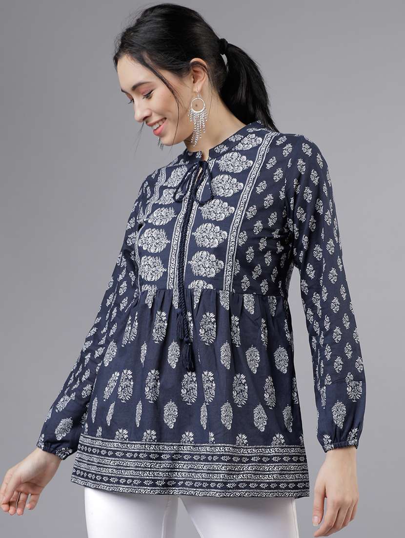 women printed long sleeve a-line tunic