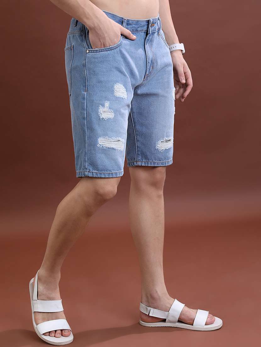 men distress mid rise regular fit denim shorts - 22462174 -  Standard Image - 3