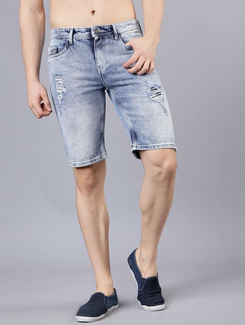 men distress mid rise slim fit denim shorts