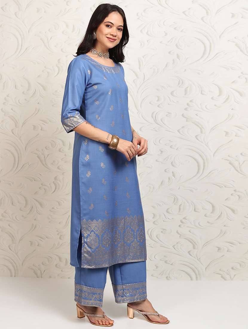 women foil printed three quarter sleeve kurta palazzo with dupatta set - 22462182 -  Standard Image - 3