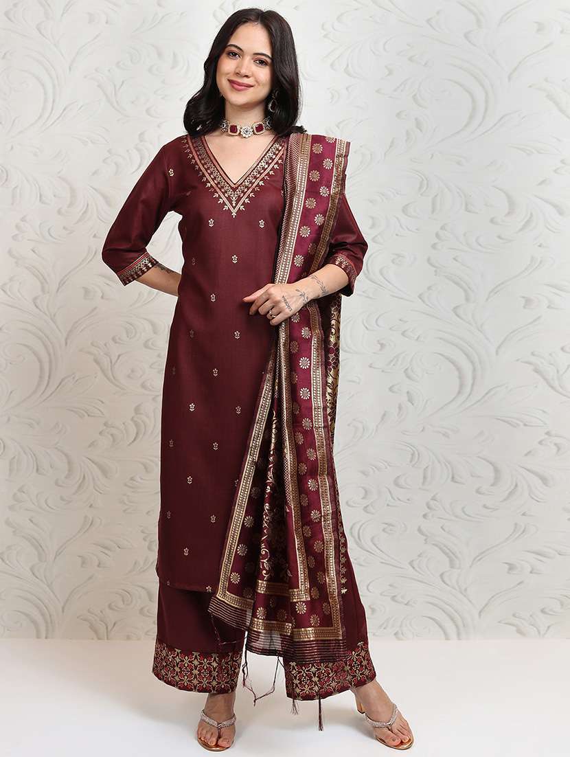 women burgundy kurta palazzo set set