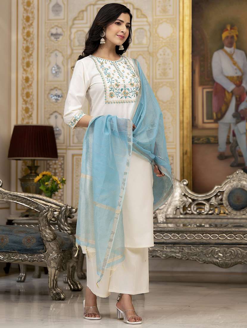 women cream kurta palazzo set set - 22462186 -  Standard Image - 3