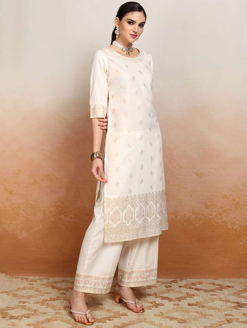 women cream kurta palazzo set set - 22462187 -  Standard Image - 3