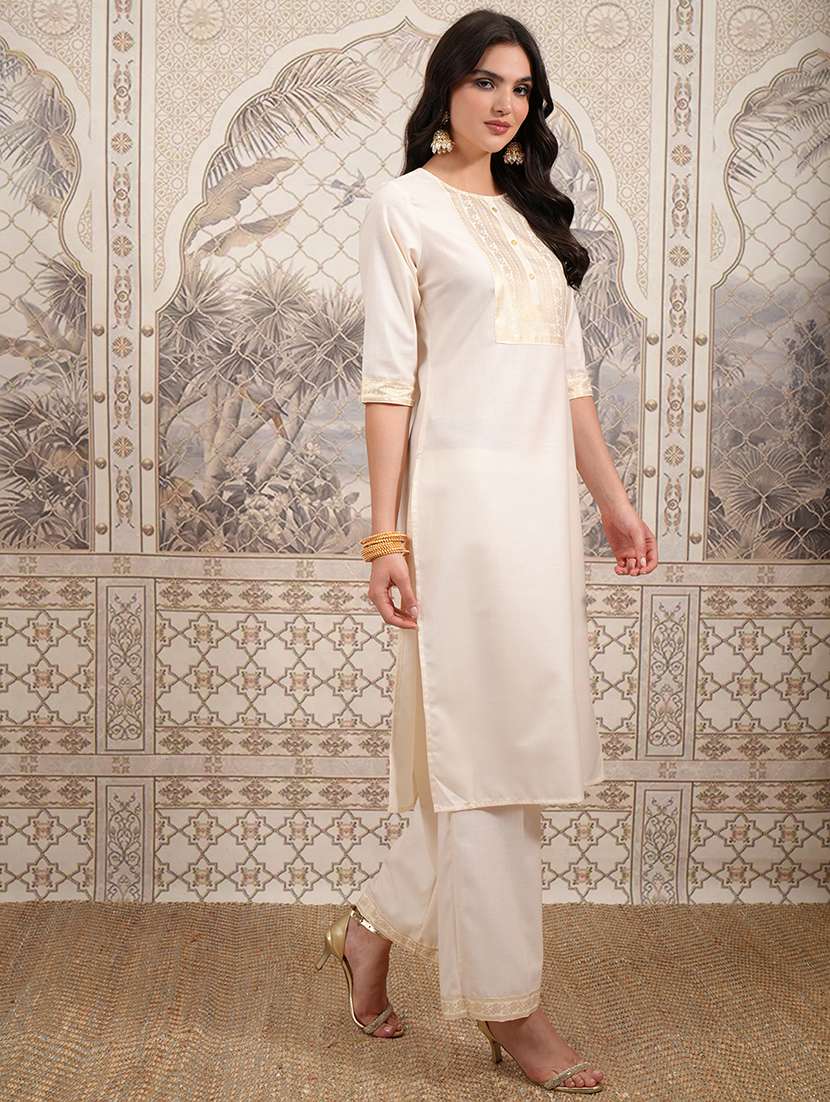 women printed cream kurta palazzo set set - 22462188 -  Standard Image - 3