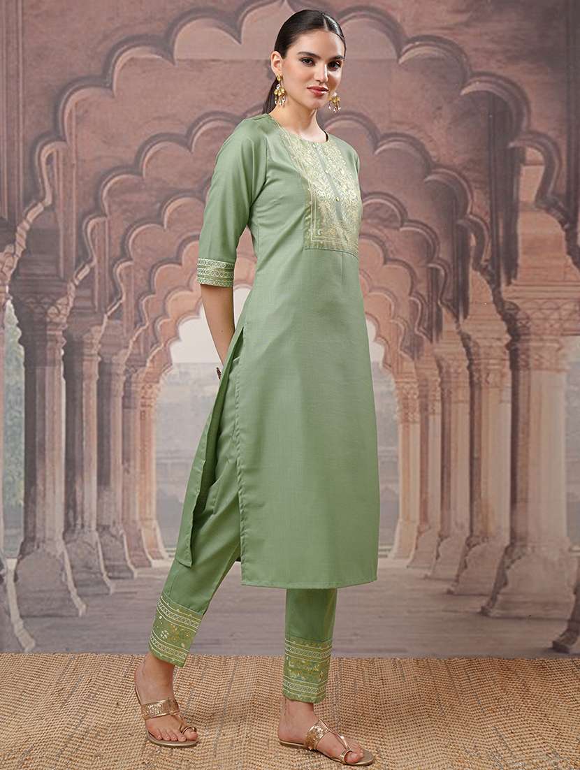 women printed green kurta pant set - 22462191 -  Standard Image - 3