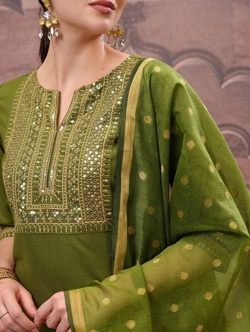 women self design olive kurta palazzo set set - 22462195 -  Standard Image - 5