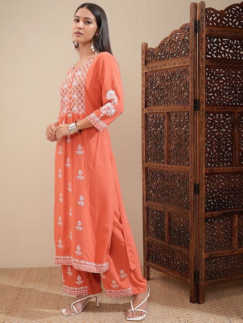 women orange kurta palazzo set set - 22462196 -  Standard Image - 3