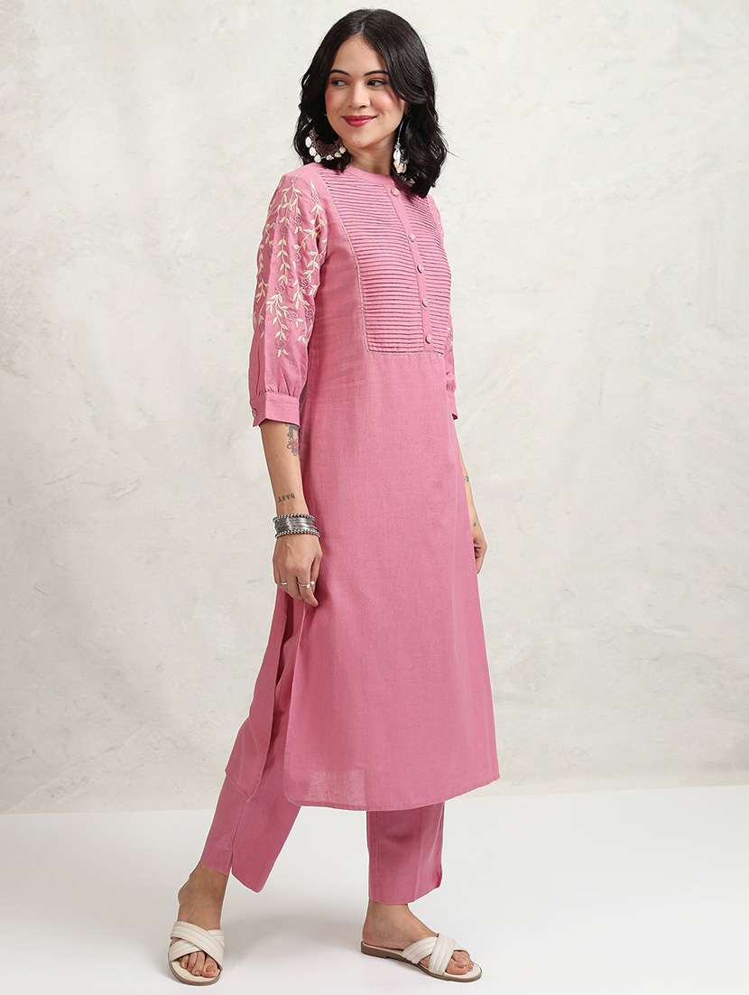 women self design pink kurta pant set - 22462197 -  Standard Image - 3
