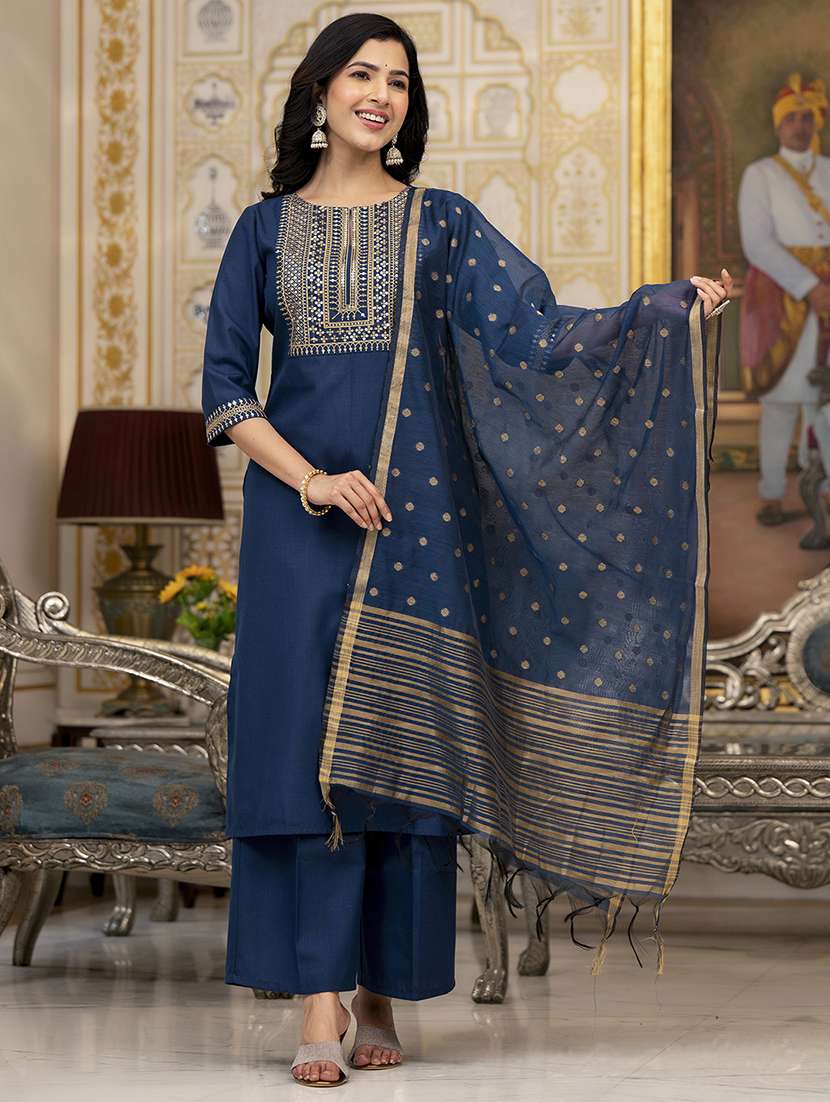 women solids teal kurta palazzo set set