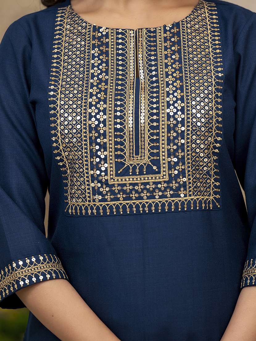 women solids teal kurta palazzo set set - 22462198 -  Standard Image - 5