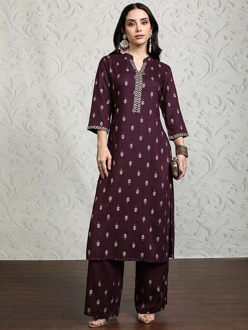 women maroon kurta palazzo set set