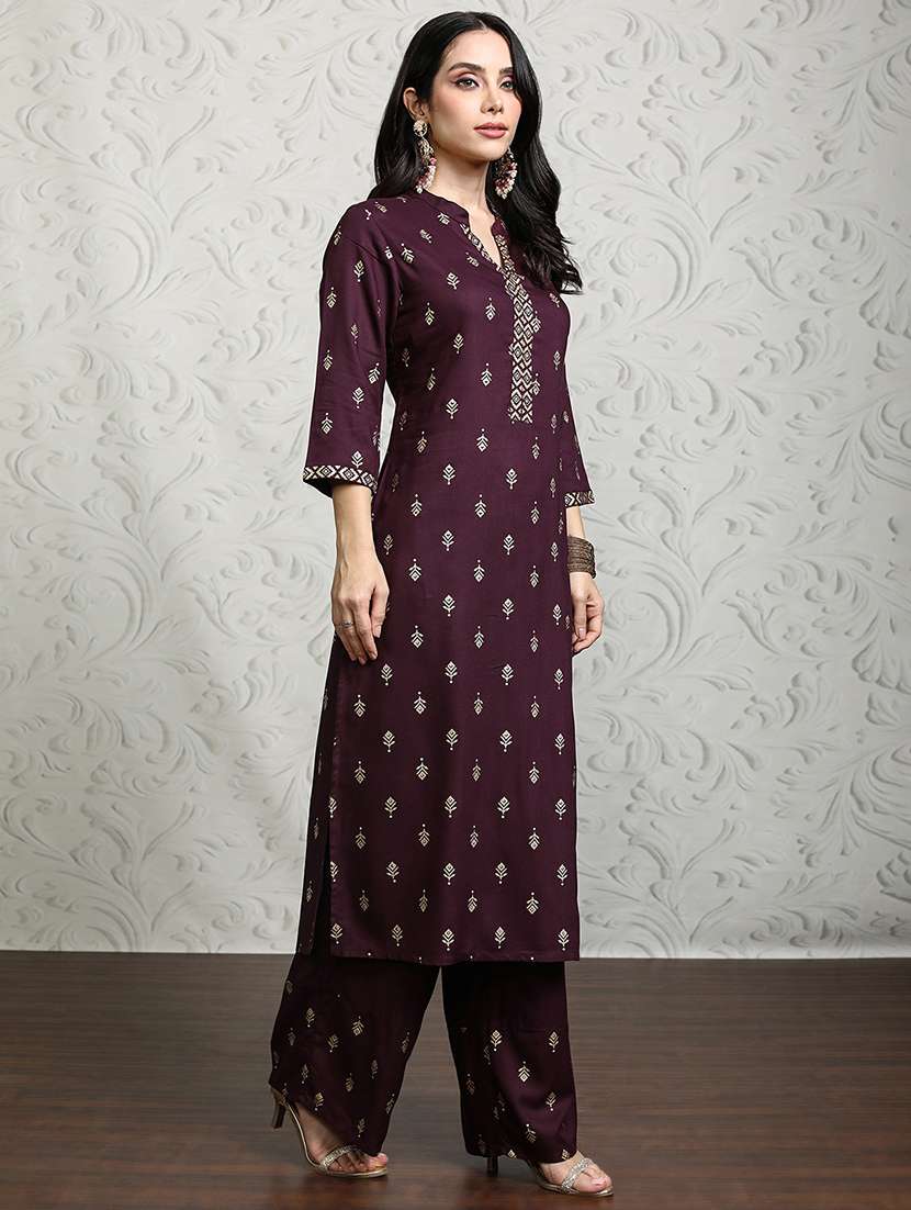 women maroon kurta palazzo set set - 22462201 -  Standard Image - 3