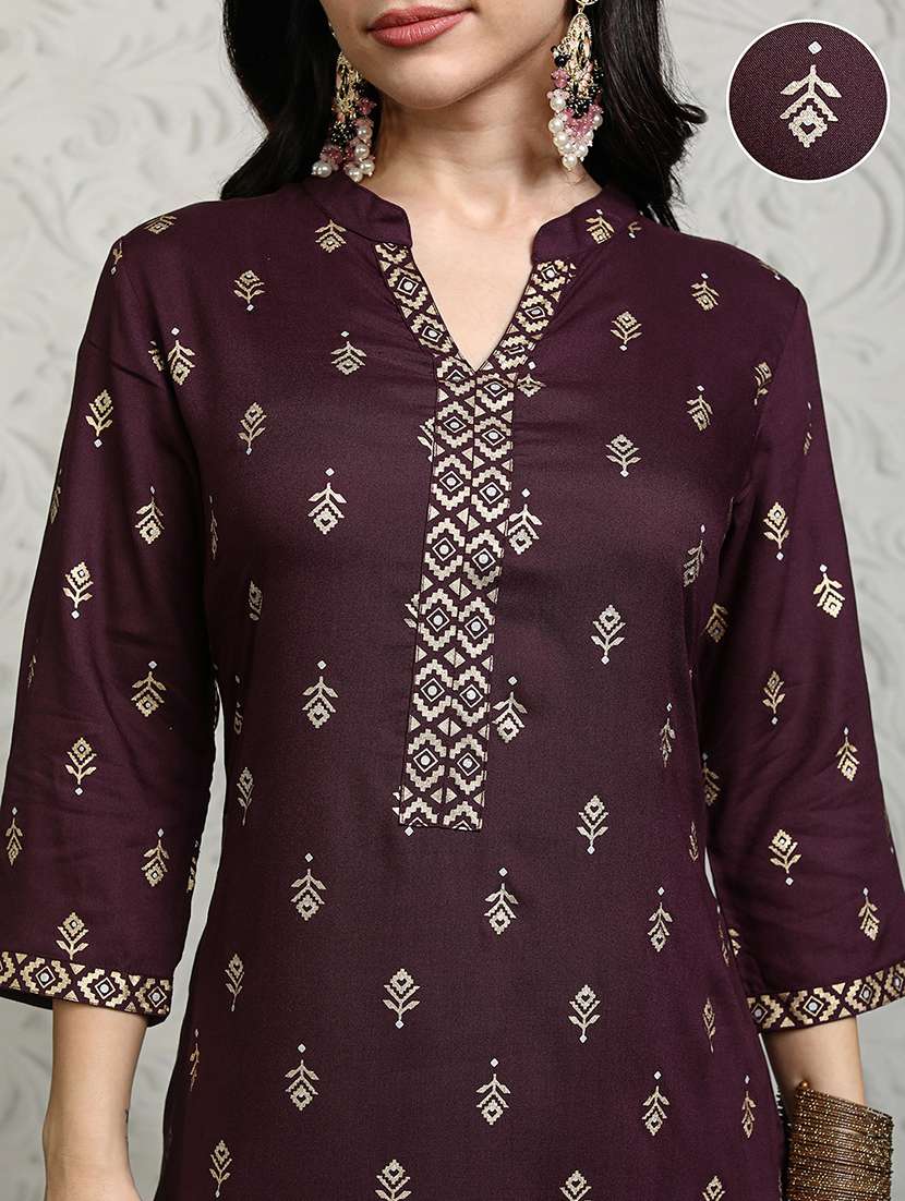 women maroon kurta palazzo set set - 22462201 -  Standard Image - 5
