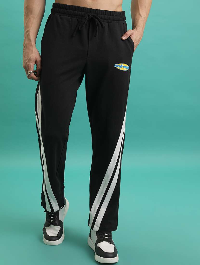 men side taped mid rise full length track pant