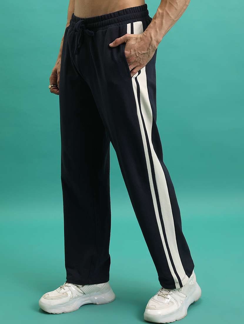 men side taped mid rise full length track pant