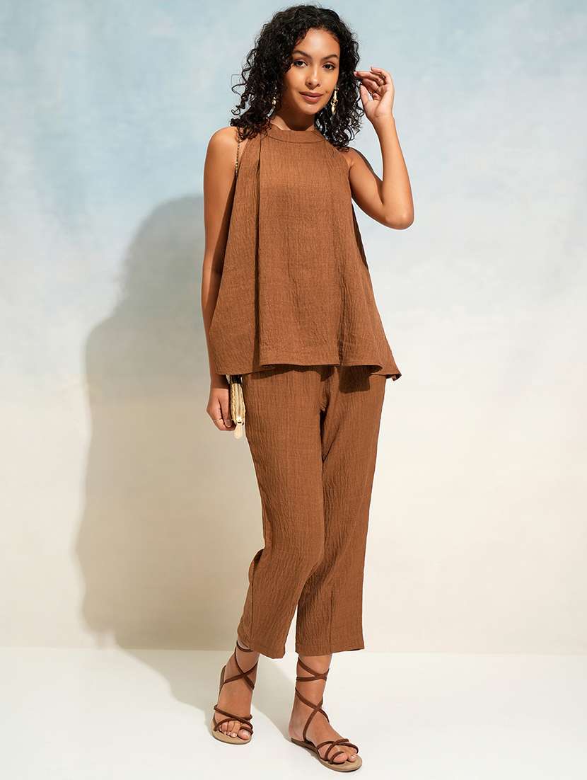 women solid top and trouser co-ord set