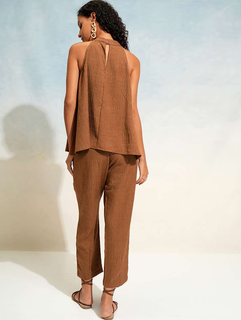 women solid top and trouser co-ord set - 22462215 -  Standard Image - 3