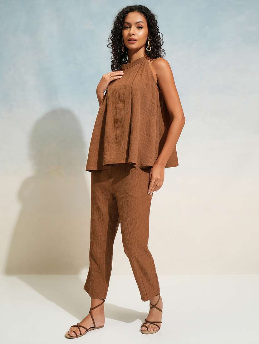 women solid top and trouser co-ord set - 22462215 -  Standard Image - 5