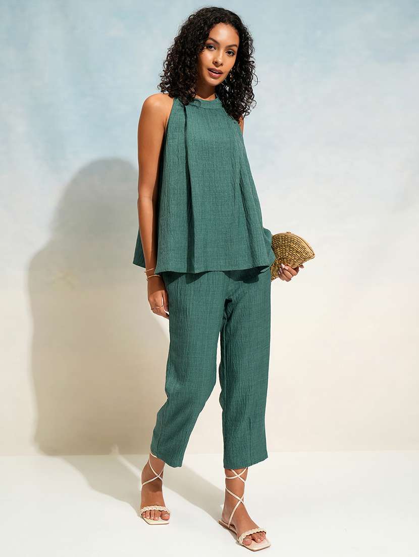 women solid top and trouser co-ord set