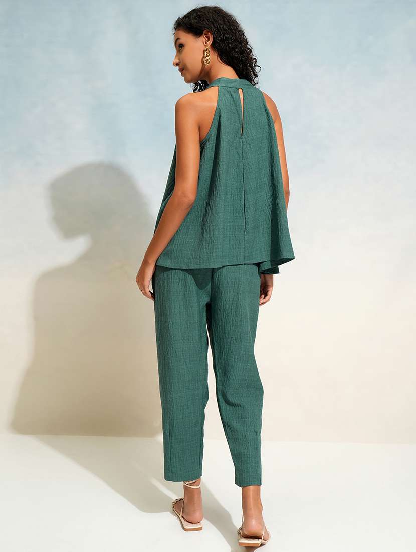 women solid top and trouser co-ord set - 22462216 -  Standard Image - 3