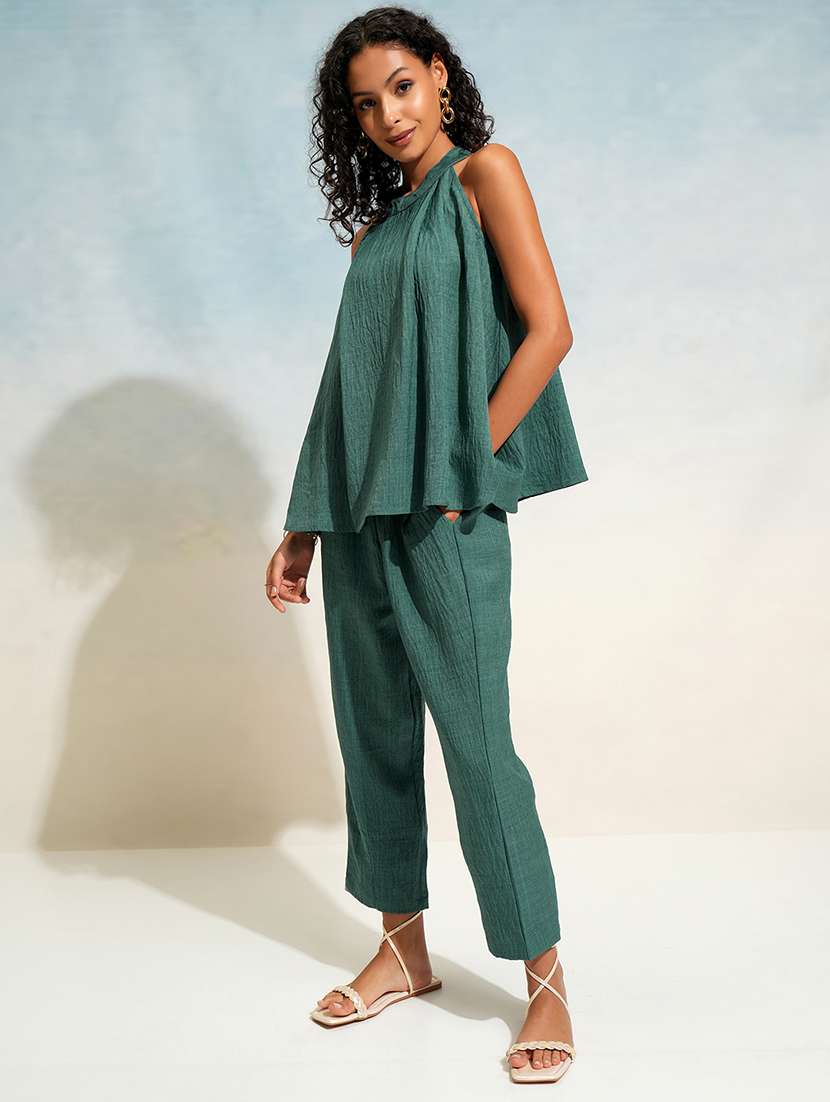 women solid top and trouser co-ord set - 22462216 -  Standard Image - 5