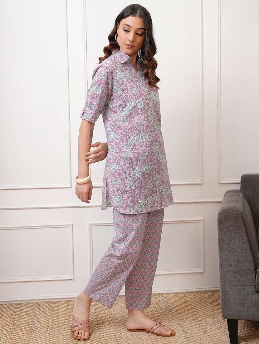 women printed cotton top and trouser set - 22462222 -  Standard Image - 3