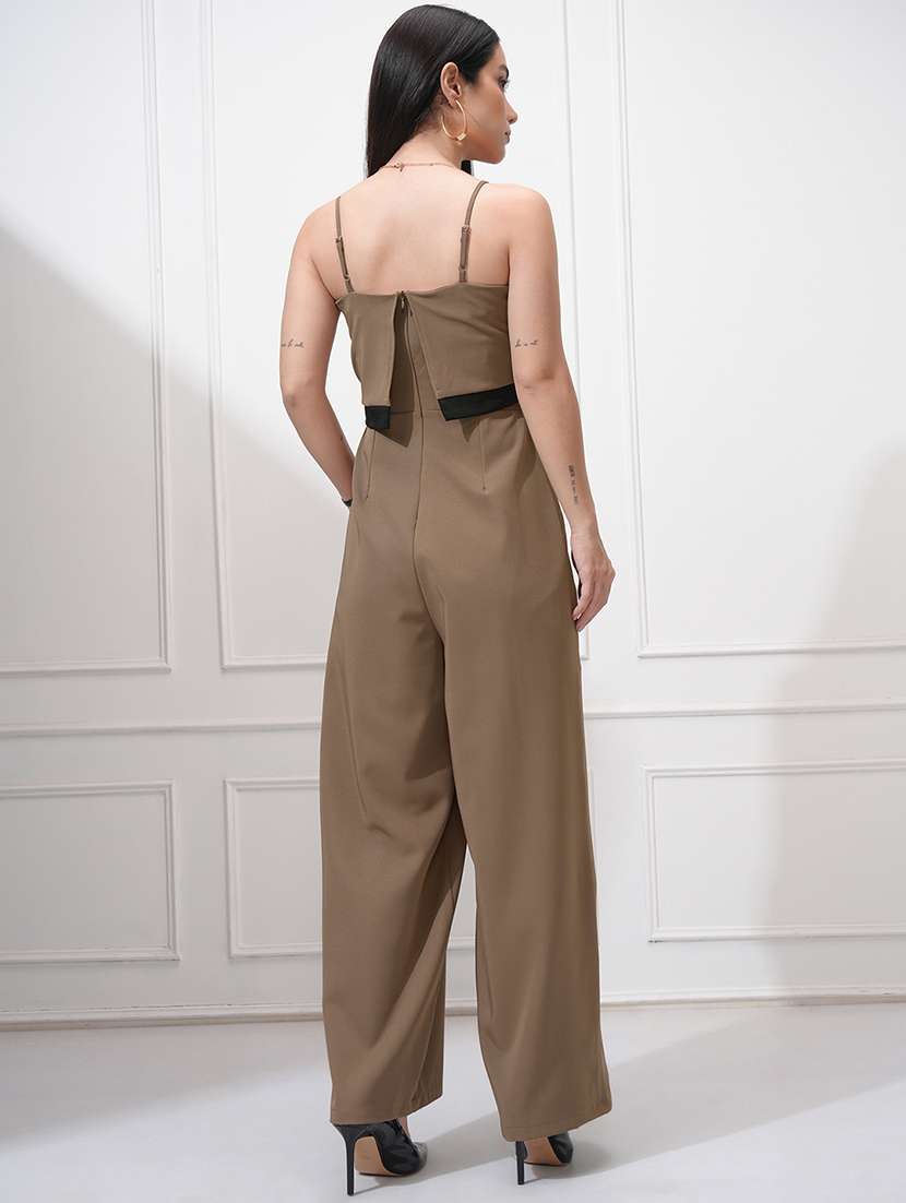 women brown solid shoulder strap jumpsuit - 22462223 -  Standard Image - 3