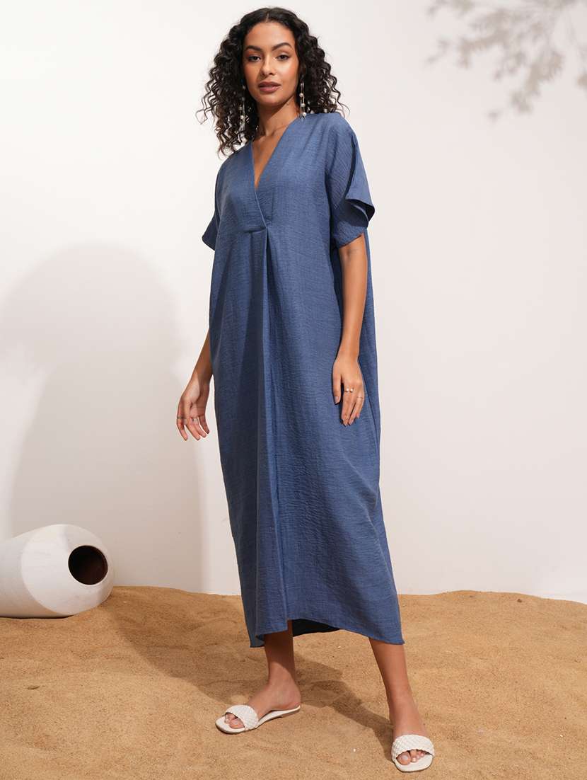women solid blue polyester kaftan midi dress - 22462243 -  Standard Image - 3