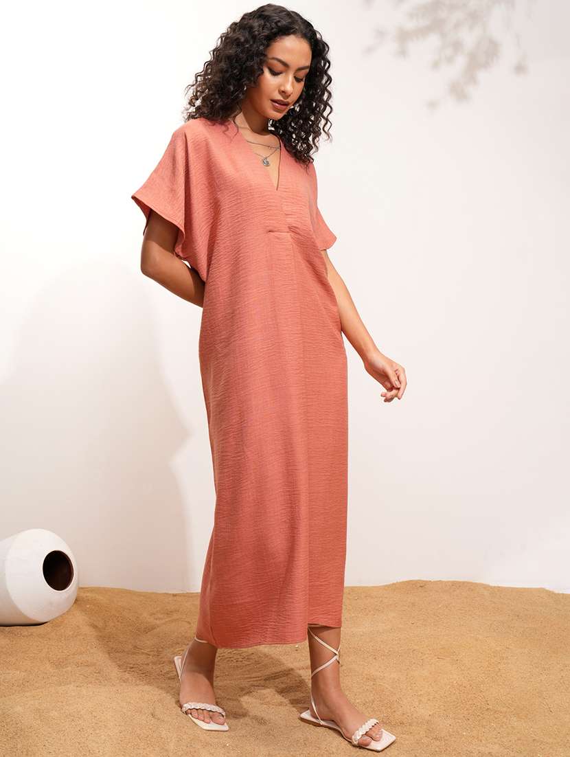 women solid rust polyester kaftan casual dress - 22462247 -  Standard Image - 3