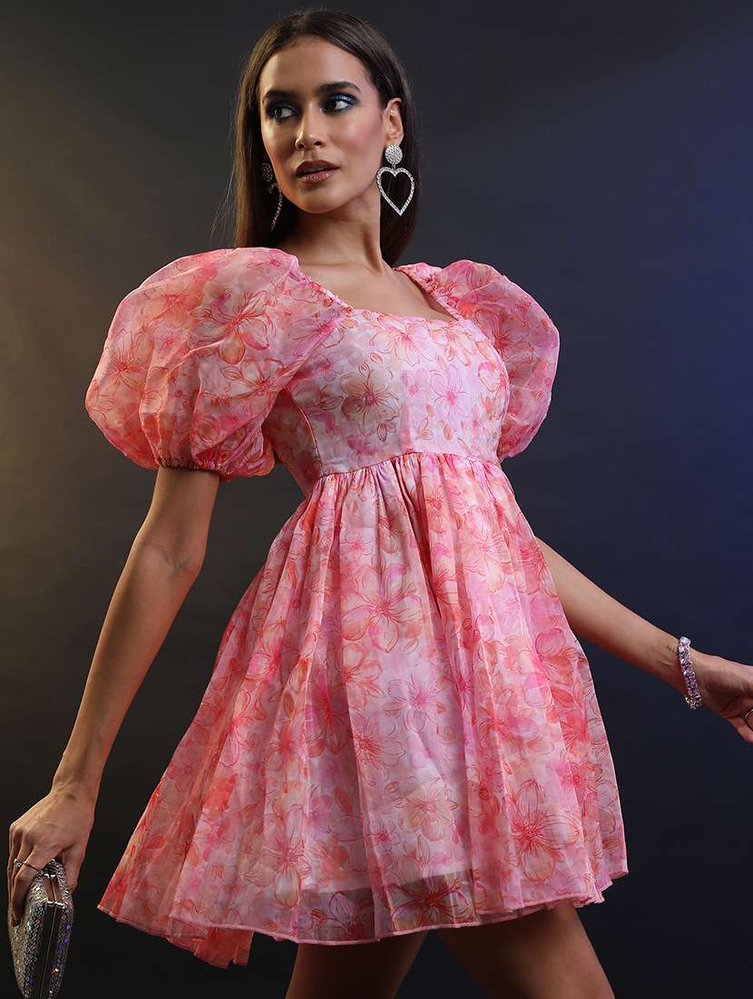 floral polyester square neck puff sleeve dress - 22462254 -  Standard Image - 3