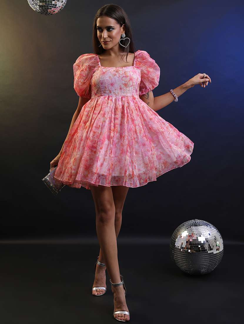floral polyester square neck puff sleeve dress - 22462254 -  Standard Image - 5