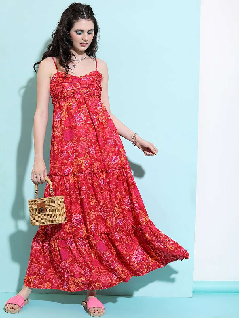 women red polyester a-line dress