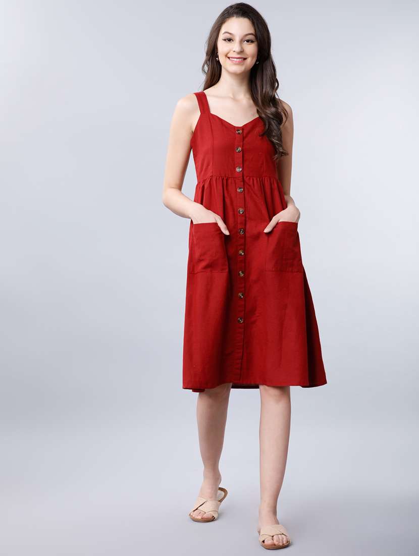 women solids a-line cotton midi dress