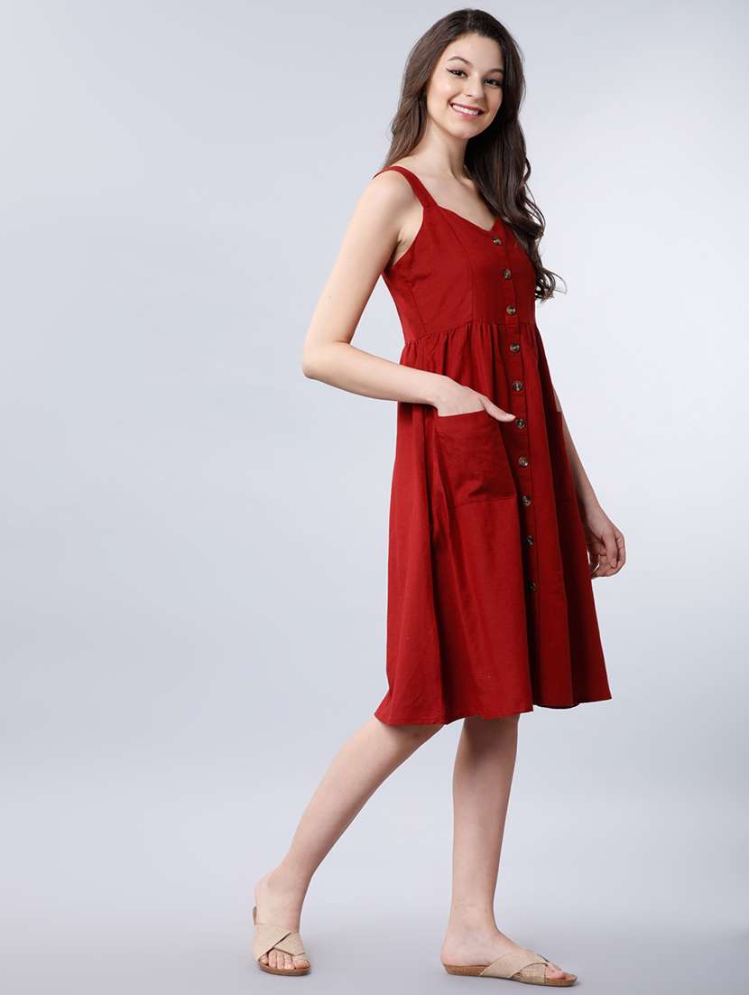women solids a-line cotton midi dress - 22462260 -  Standard Image - 3
