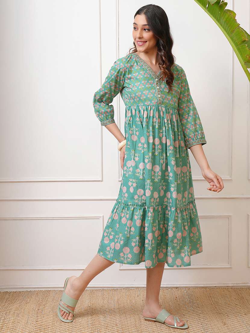 women green cotton a-line dress - 22462261 -  Standard Image - 3