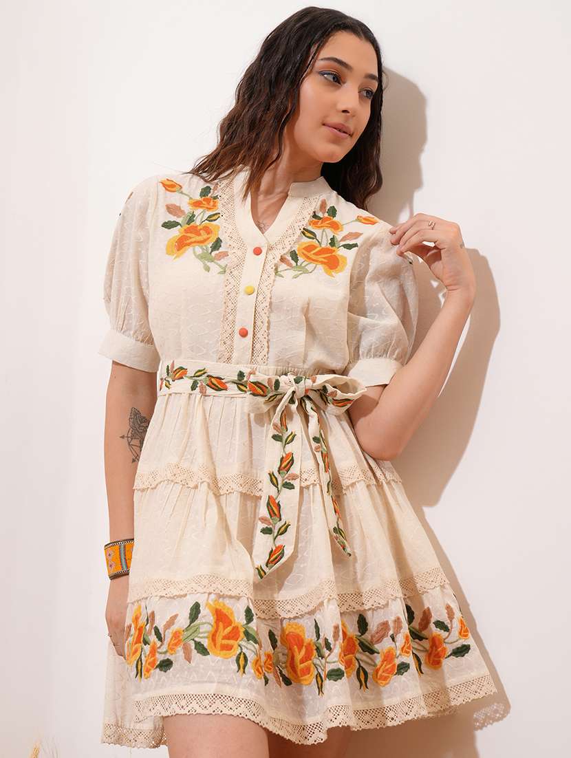 women off white cotton a-line dress