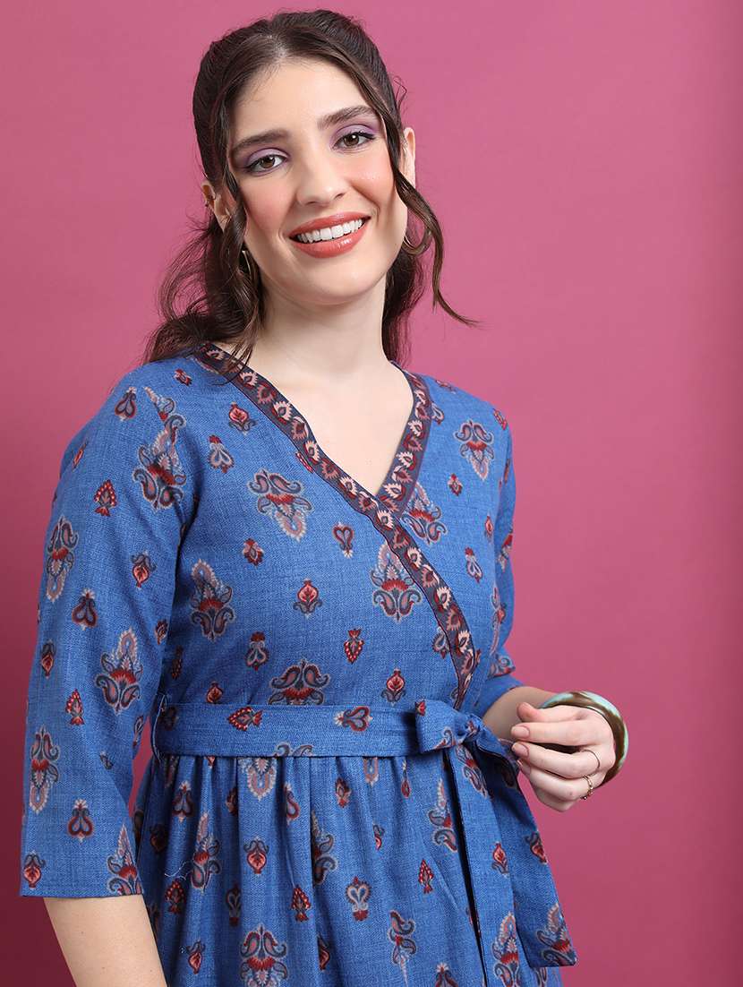 women blue polyester a-line dress - 22462264 -  Standard Image - 5