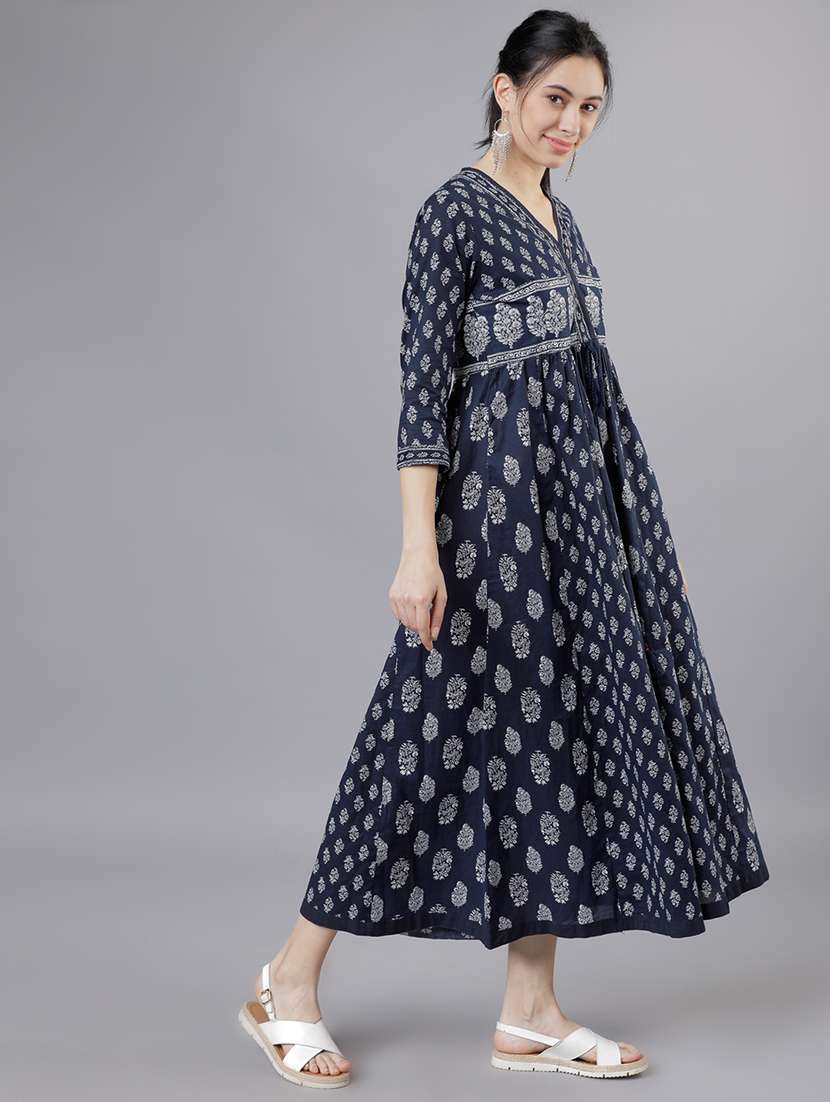 women navy blue cotton a-line dress - 22462266 -  Standard Image - 3