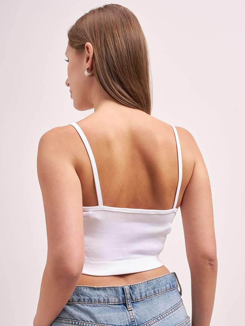 women solid shoulder strap crop top - 22462267 -  Standard Image - 3