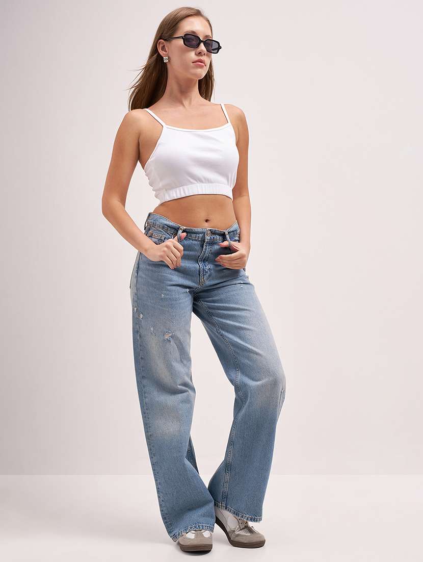women solid shoulder strap crop top - 22462267 -  Standard Image - 5