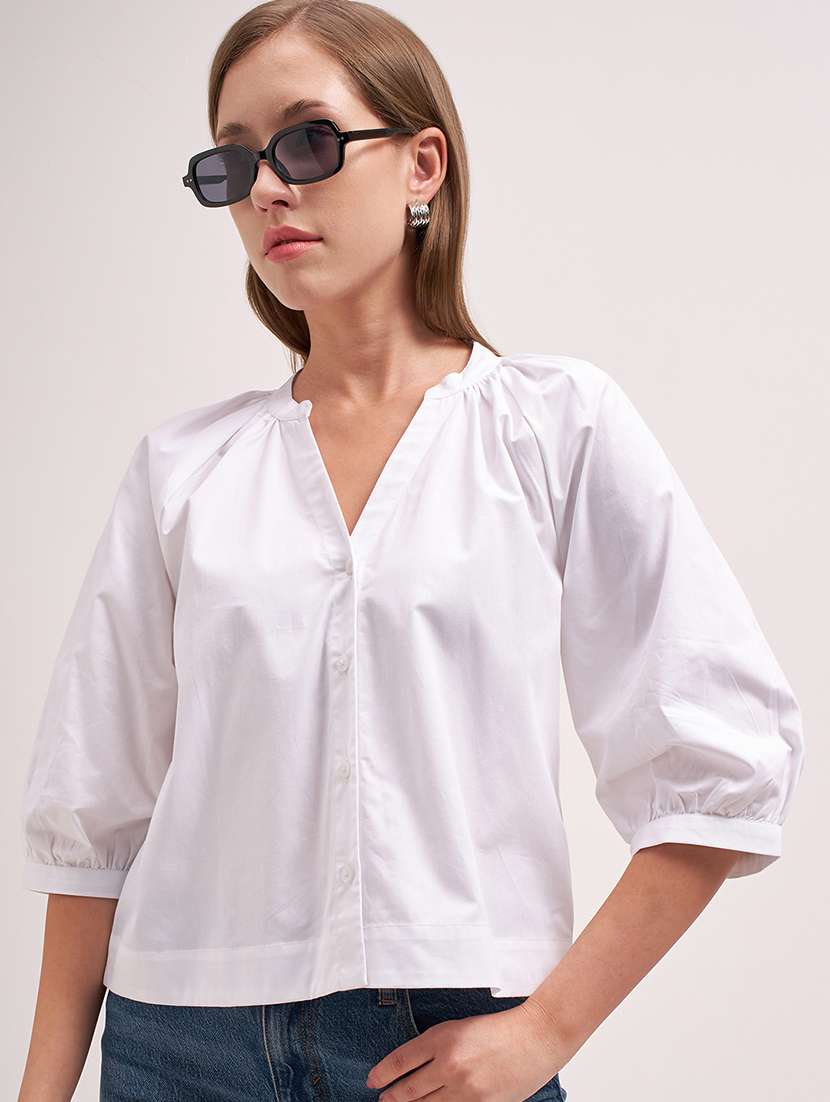 women solid white cotton regular top