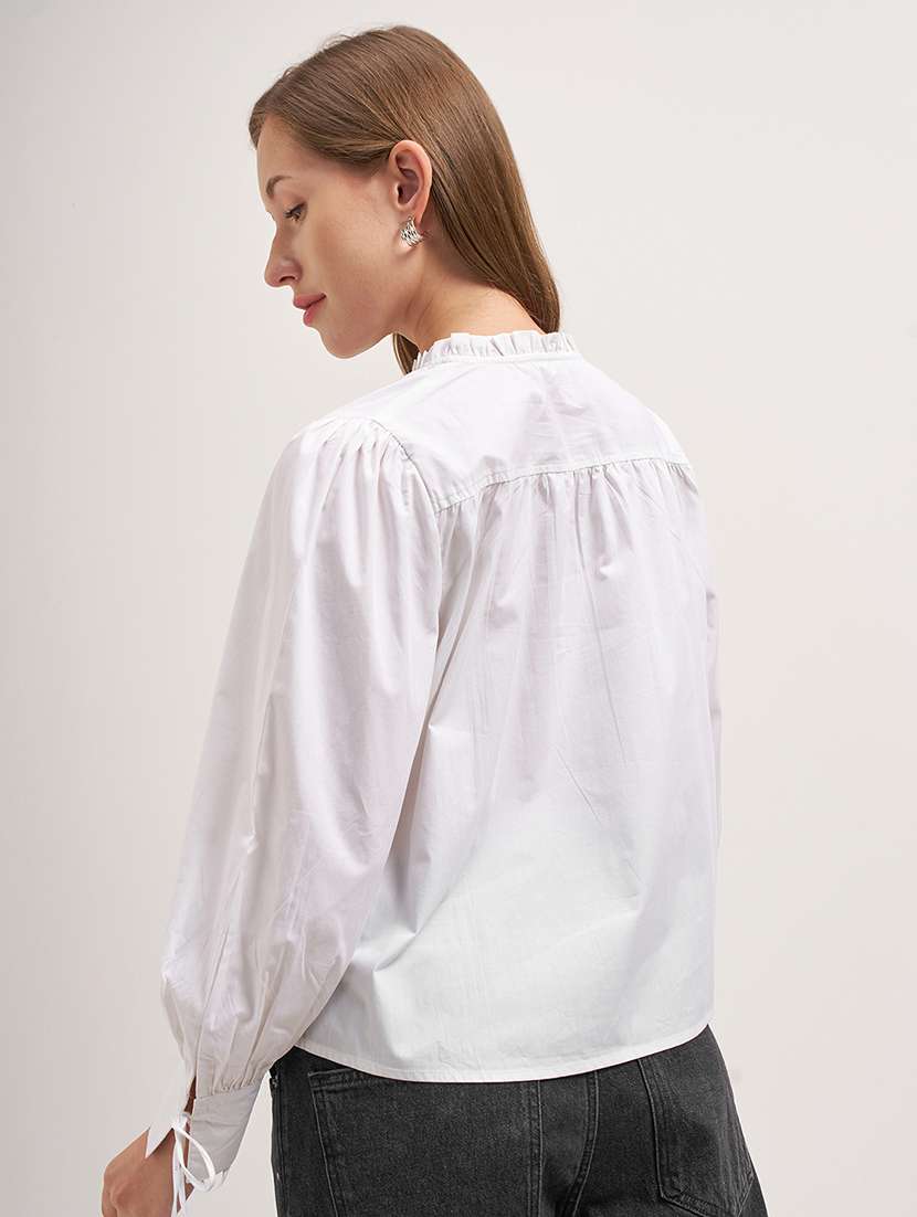 women solid  white cotton regular top - 22462272 -  Standard Image - 3