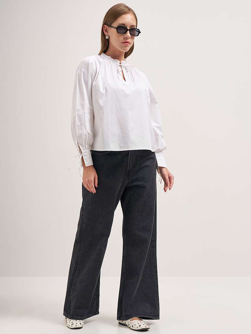 women solid  white cotton regular top - 22462272 -  Standard Image - 5