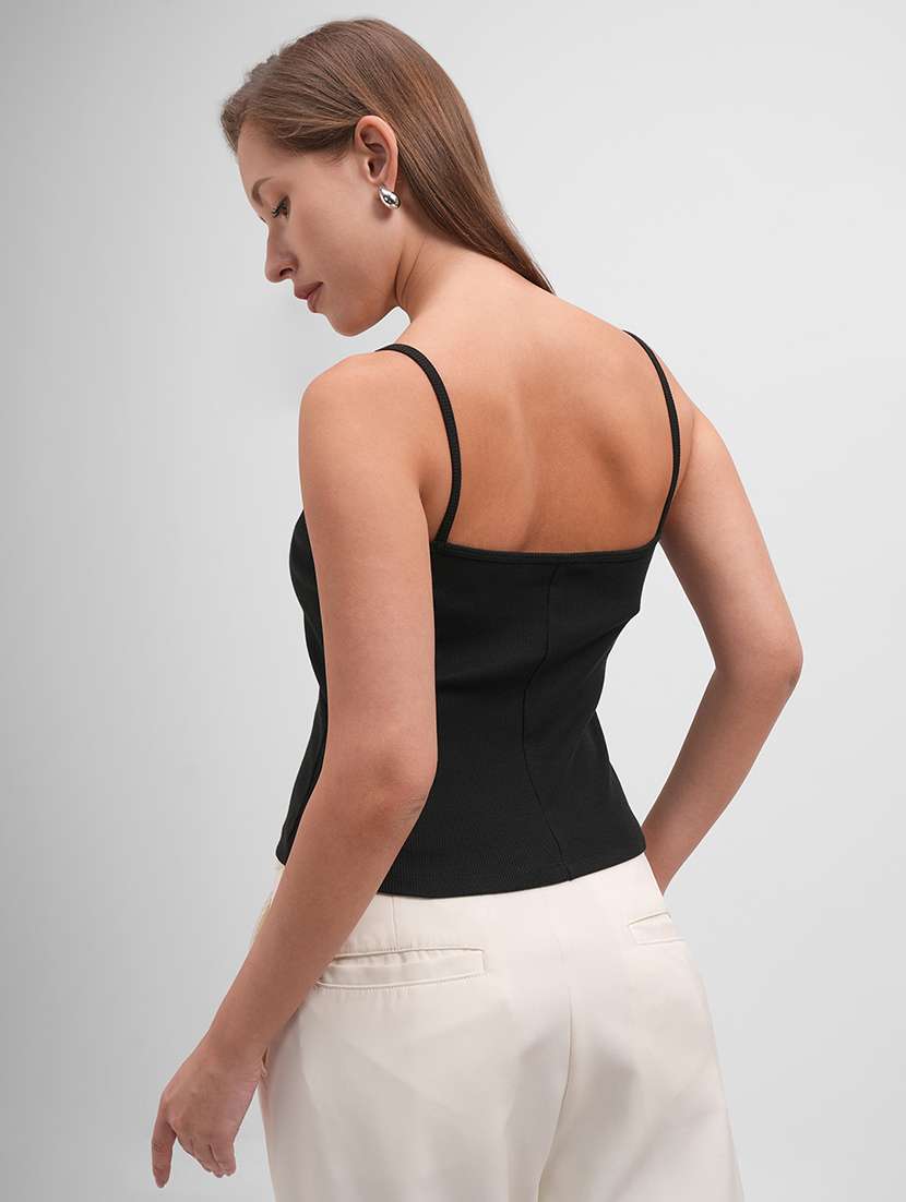  women solid black cotton regular top - 22462275 -  Standard Image - 3