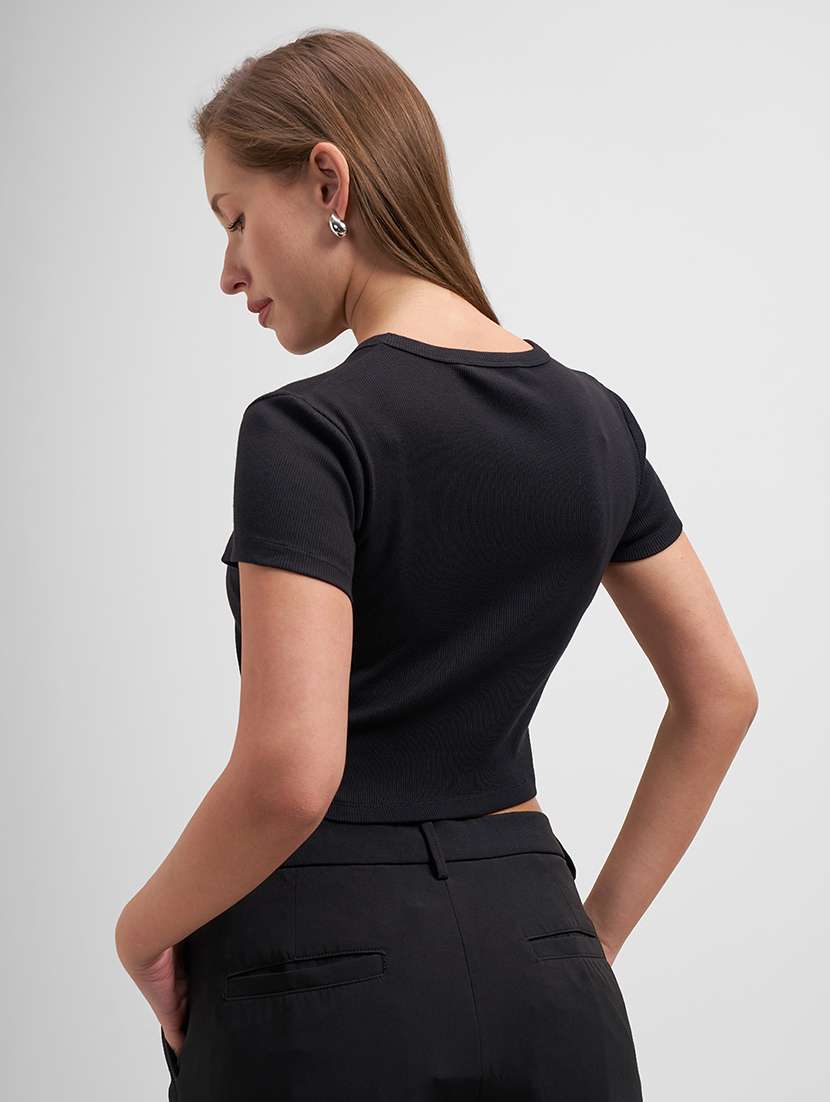women solid short sleeve straight top - 22462292 -  Standard Image - 3