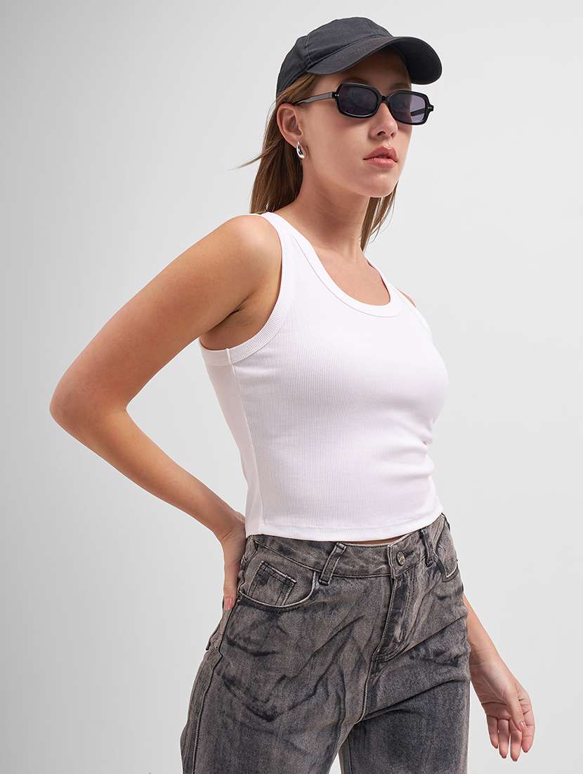 women solid sleeveless tank top