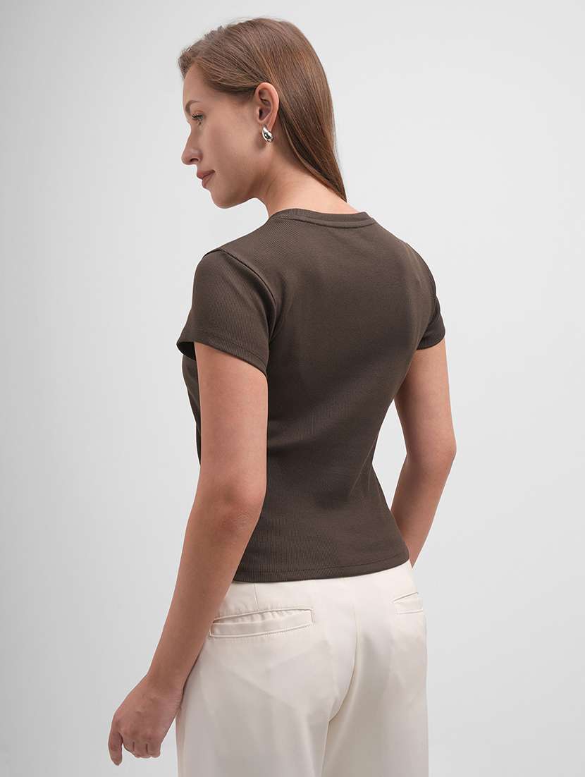 women solid short sleeve straight top - 22462301 -  Standard Image - 3
