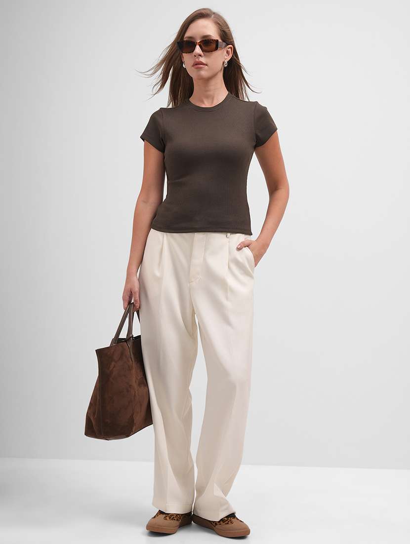 women solid short sleeve straight top - 22462301 -  Standard Image - 5