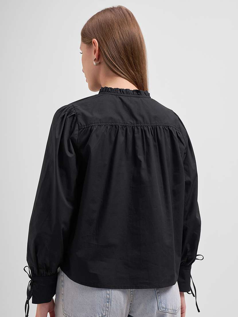 women solid  black cotton regular top - 22462302 -  Standard Image - 3